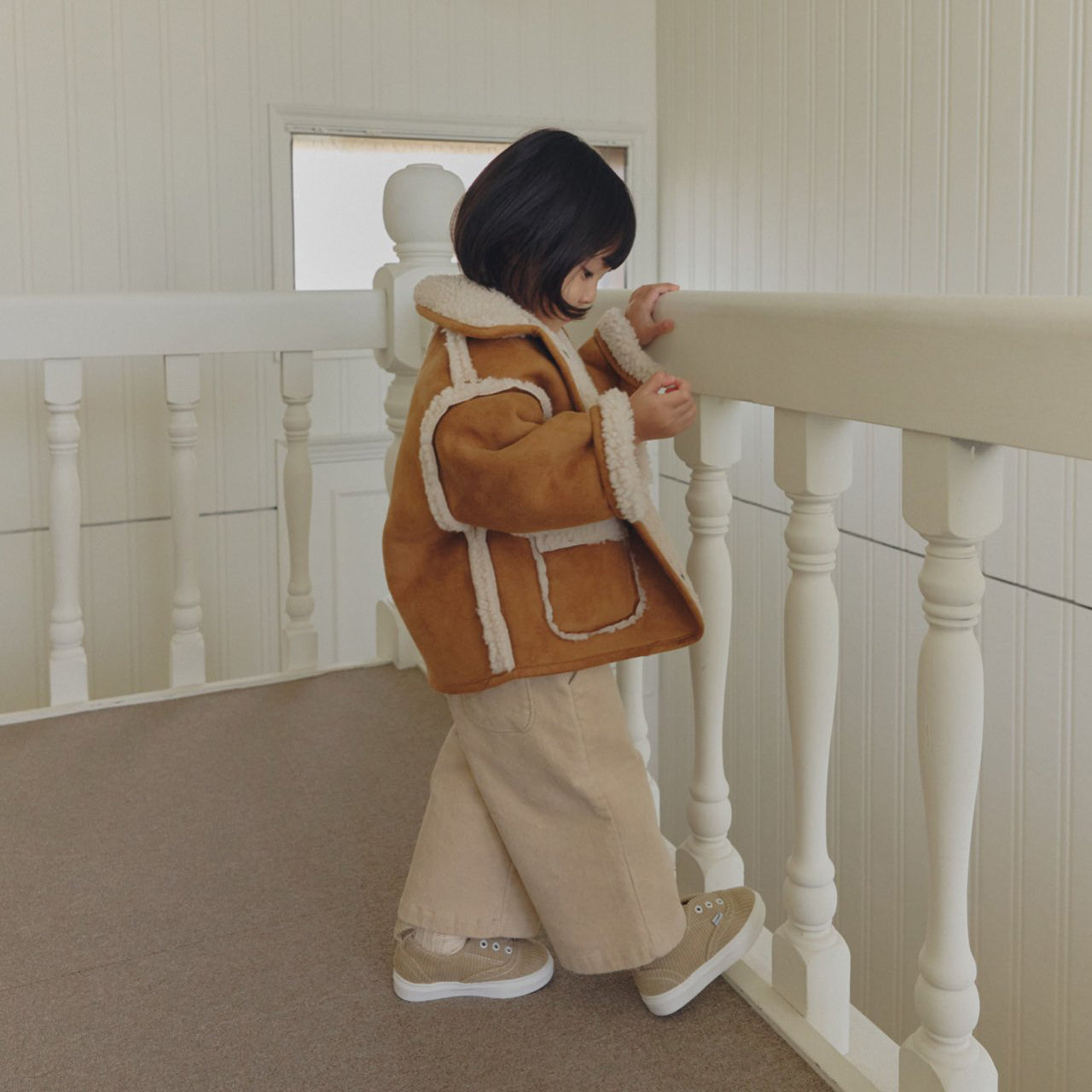 Kids W25 Faux Suede Shearling Reversible Jacket (1-6y) - Camel