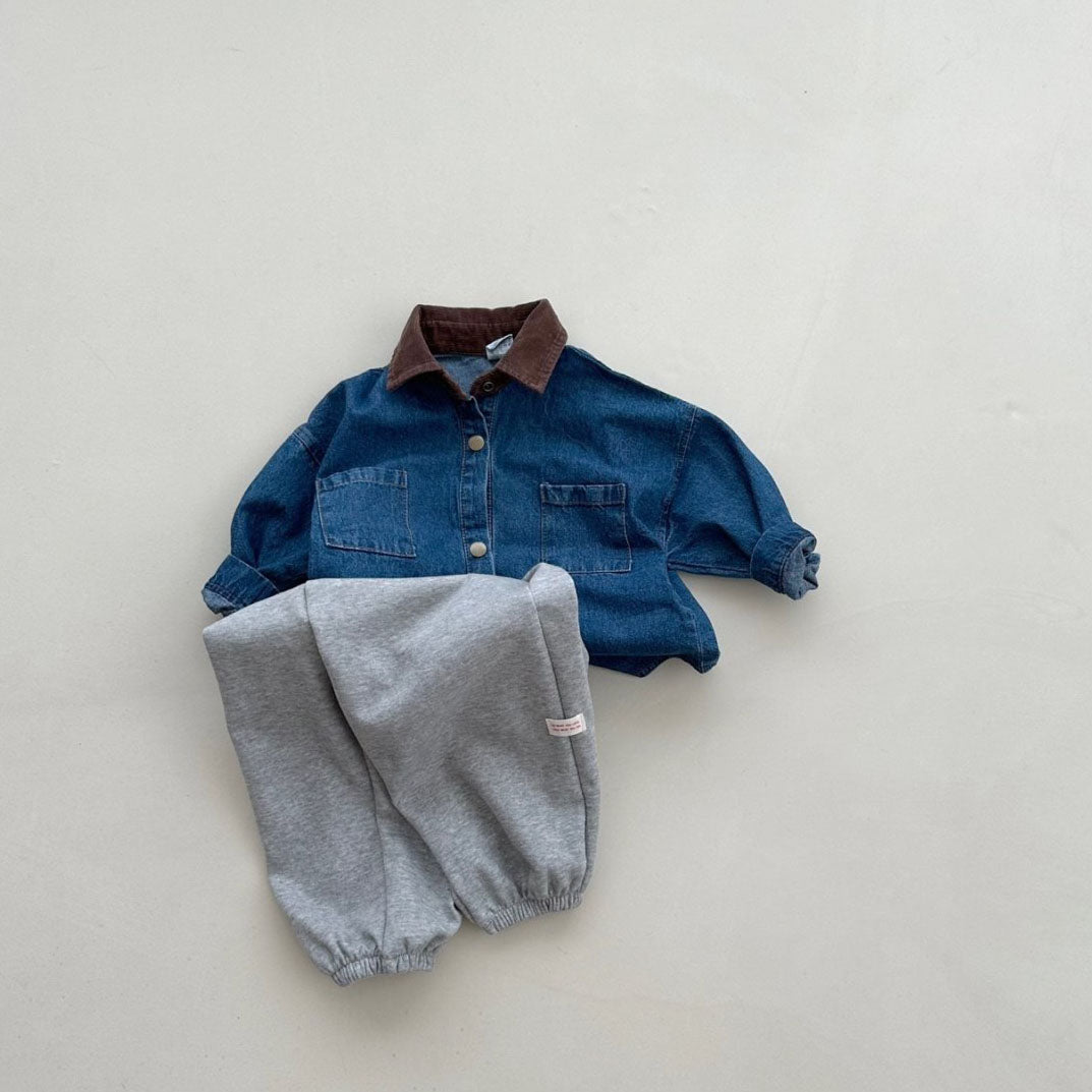 Toddler Corduroy Collar Chest Pocket Denim Shirt (2-6y) - Denim