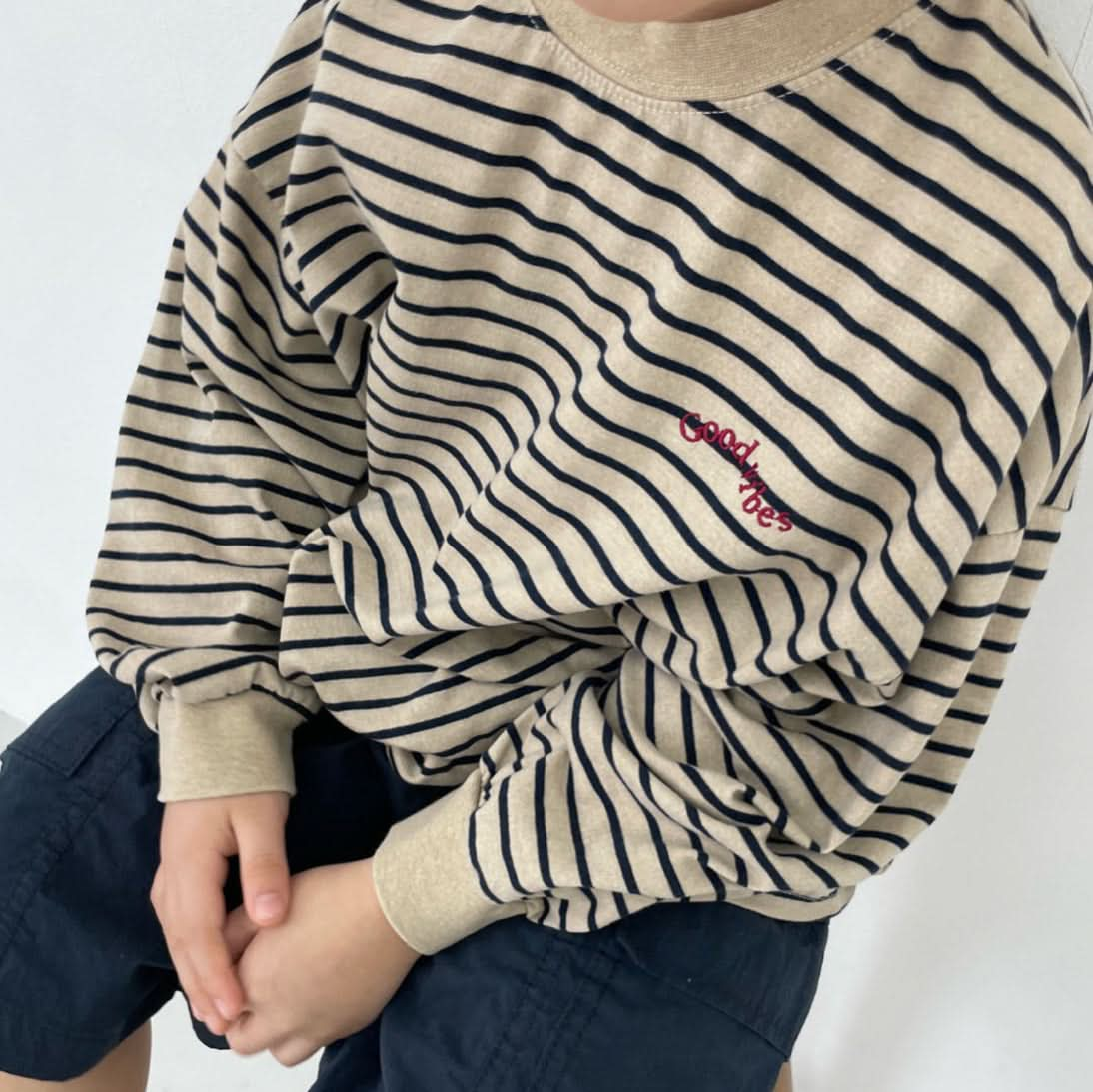 Kids S25 Good Vibes Stripe Long Sleeve Top (2-7y) - Beige - AT NOON STORE