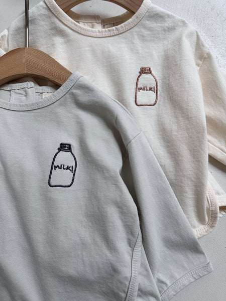 Baby Milk Bottle Embroidery Long Sleeve Top (3-18m) - 2 Colors