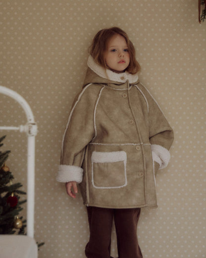 Kids W25 Faux Suede Shearling Jacket (3-8y) - Beige