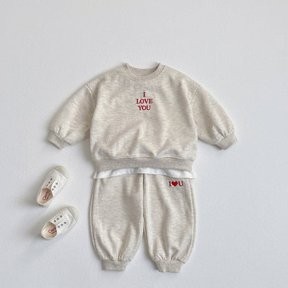 Toddler F25 I LOVE YOU Embroidery Long Sleeve Top and Jogger Pants Set (1-6y) - 3 Colors - AT NOON STORE