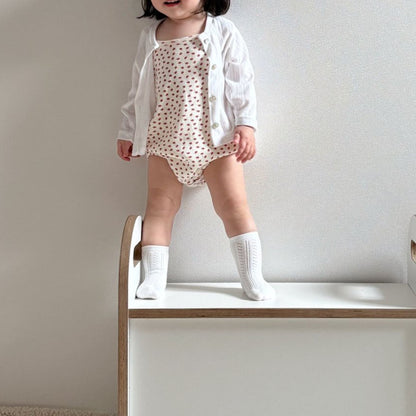 Baby Land SS25 Pointelle Strawberry Sleeveless Romper (4-15m) - Ivory