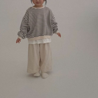 Toddler Bella S25 Stripe Loose Fit Cropped Sweatshirt (1-6y) - Ivory - AT NOON STORE