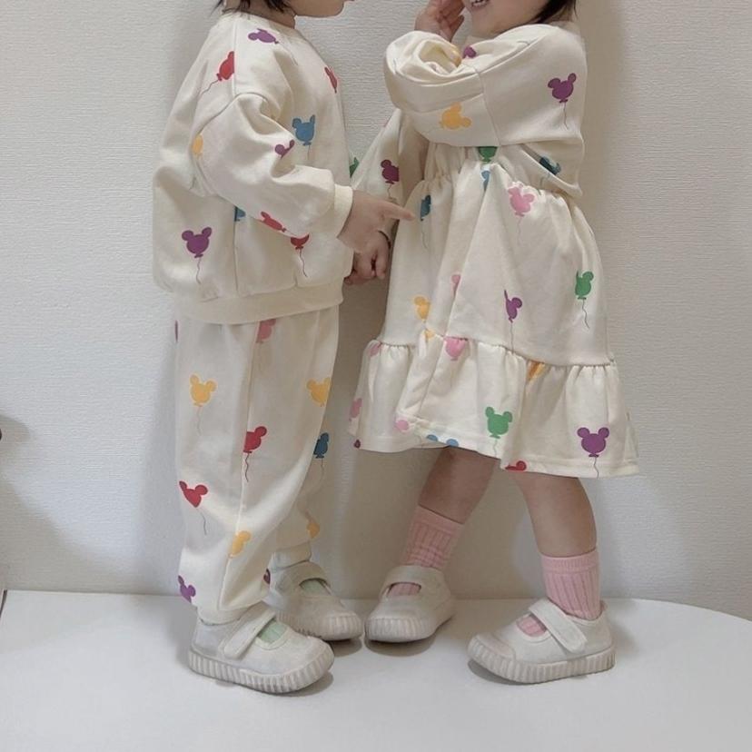 Toddler Balloon Print Long Sleeve Dress (15m-7y) -Cream