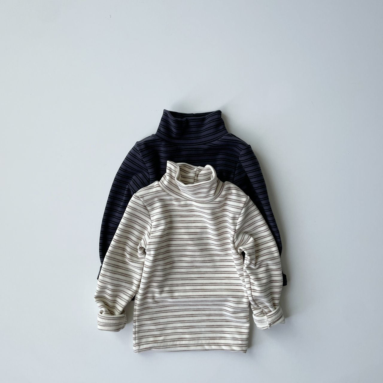 Toddler W24 Warm Brushed Fabric Stripe Long Sleeve Turtleneck Tee (1-7y) - Ivory