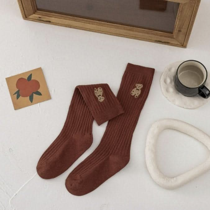 Toddler Bear Embroidery Knee Socks (1-6y) - 4 Colors - AT NOON STORE