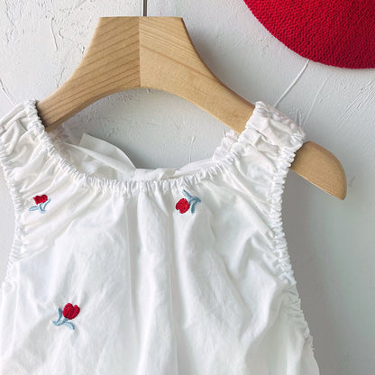 Toddler Milk SS25 Floral Embroidery Sleeveless Tie Back Bubble Dress (1-7y) - Ivory - AT NOON STORE