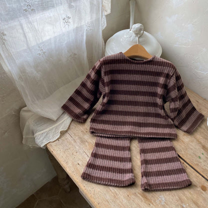 Toddler Stripe Ribbed Top and Flare Pants Set  (1-6y) - 2 Colors