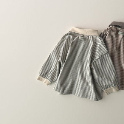 Toddler AMG SP26 Stripe Collared Top (1-6y) - Heather Gray - AT NOON STORE