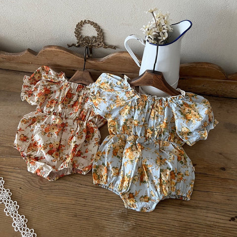 Baby Lala Floral Short Puff Sleeve Romper (0-18m) - 2 Colors