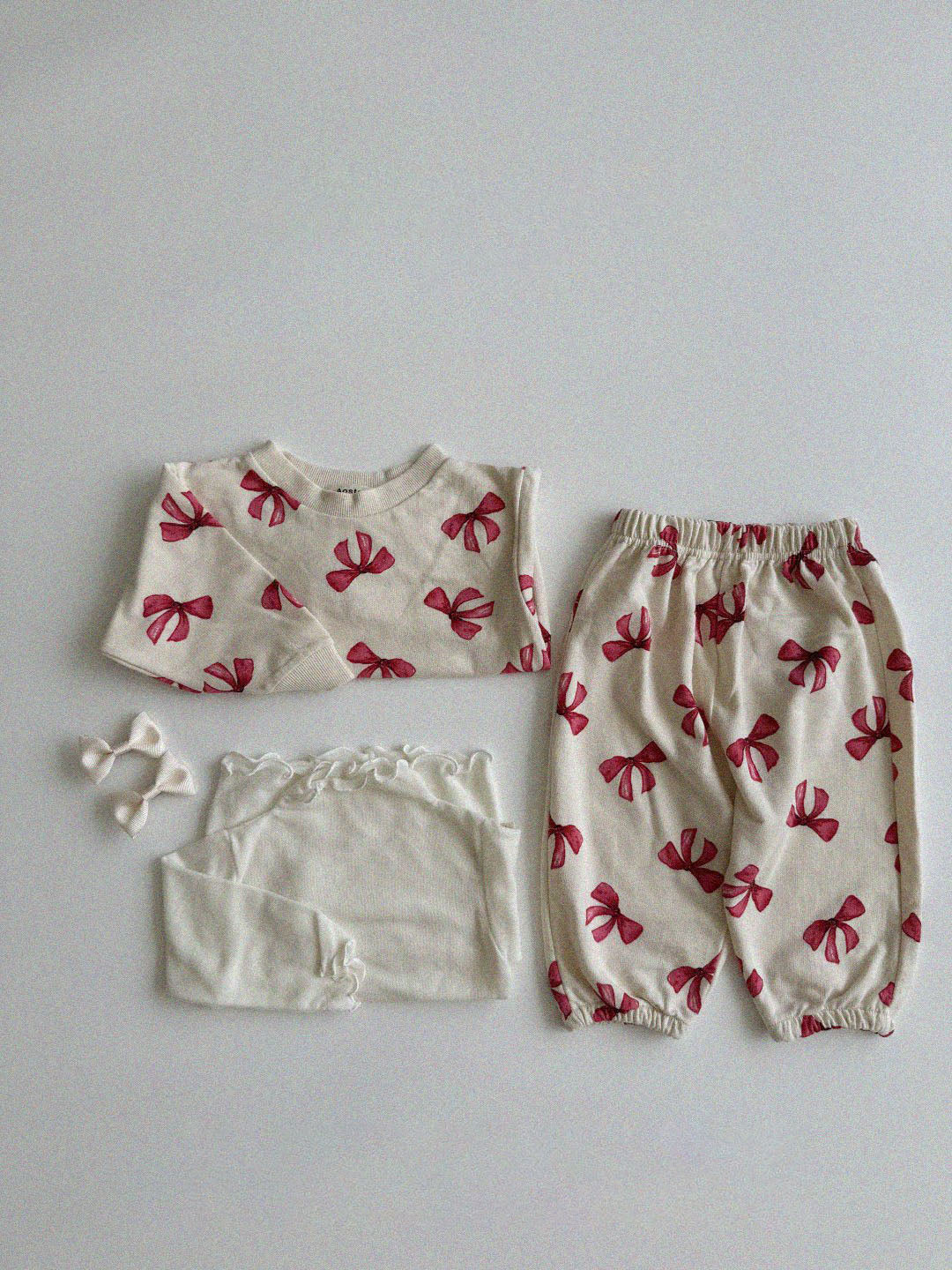 Baby Toddler Aosta F24 Pink Bow Print Jogger Pants (3m-5y) - Ivory