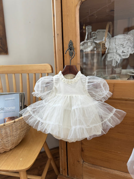Baby Marron Short Puff Sleeve Tutu Dress Romper (3-23m) - 2 Colors