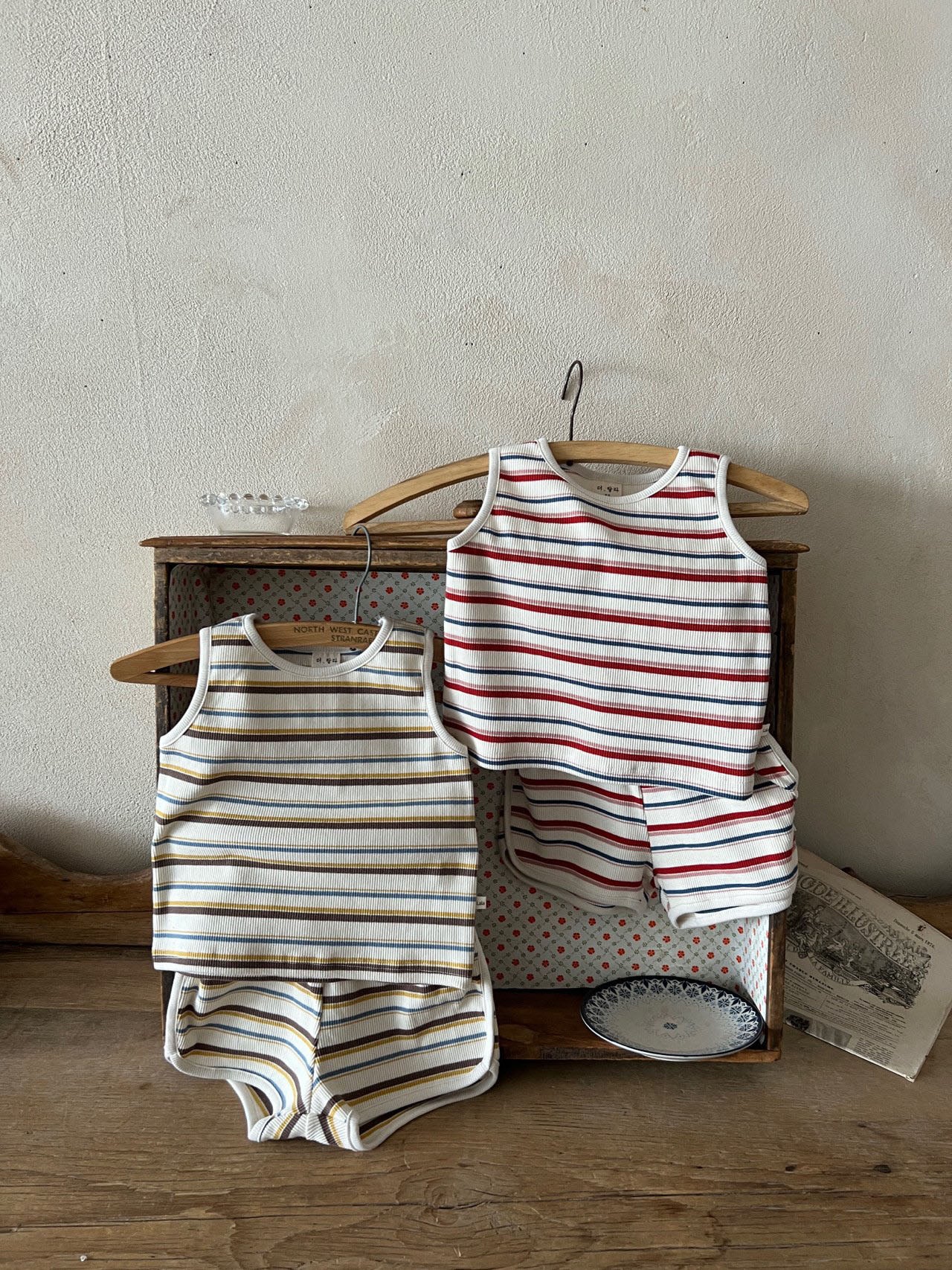 Toddler Lala Multi-Stripe Ribbed Tank Top and Shorts Set (1-6y) - 2 Colors - AT NOON STORE