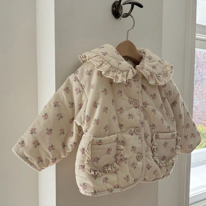 Kids W25 Floral Ruffle Collar Padded Jacket (1-6y) - Ivory