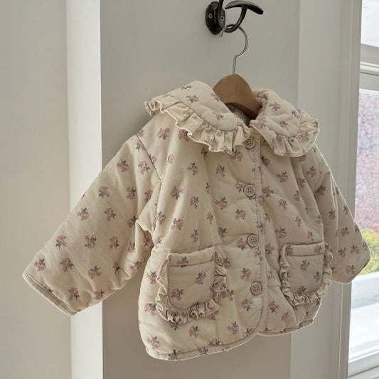 Kids W25 Floral Ruffle Collar Padded Jacket (1-6y) - Ivory