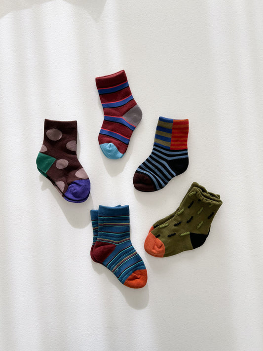 Toddler Jacquard 5PK Socks Set (1-8y) - Brown