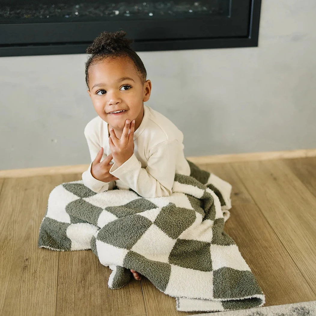 Green Checkered Plush Blanket - AT NOON STORE