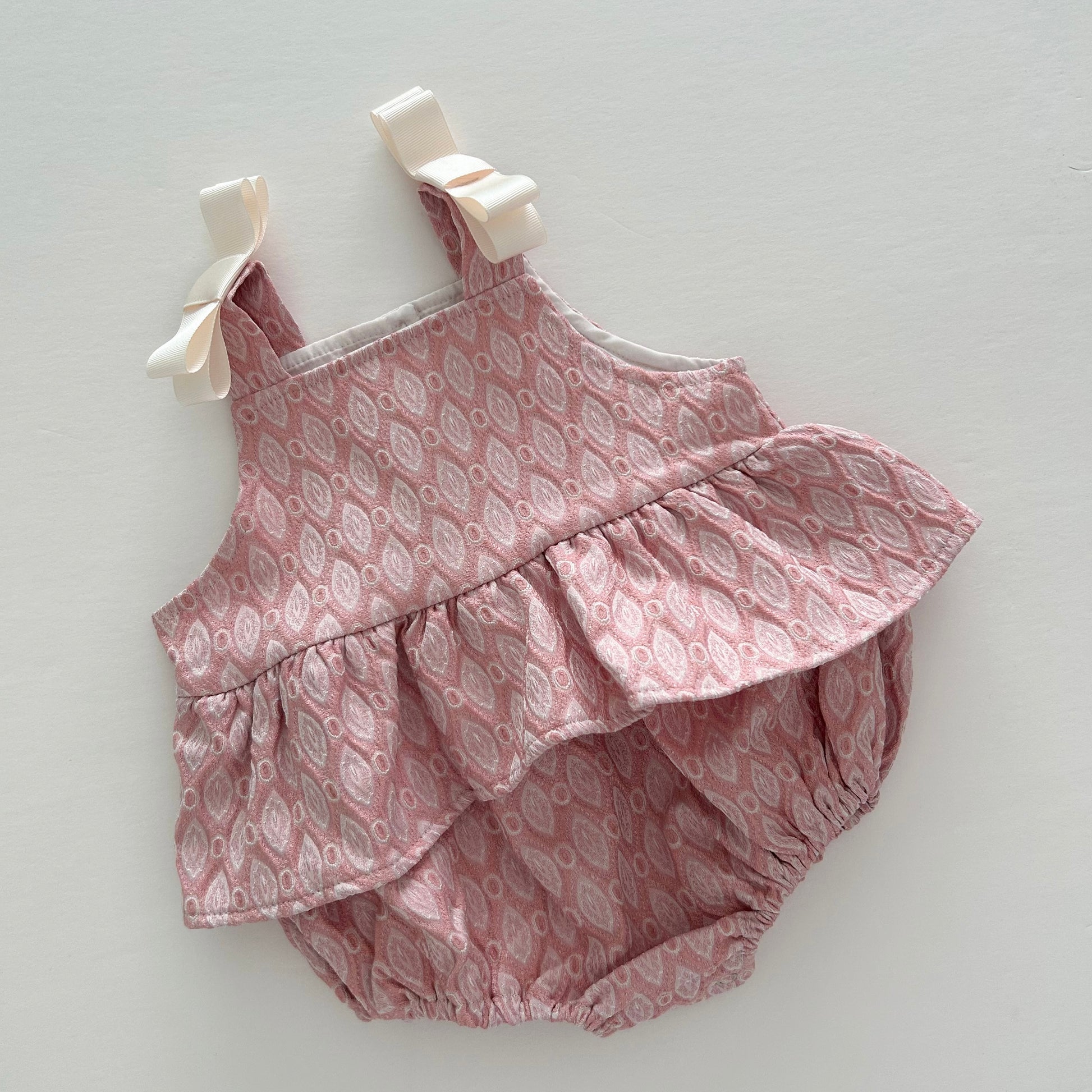 Baby Ann Shoulder Bow Jacquard Ruffle Romper (6-18m) - 2 Colors - AT NOON STORE