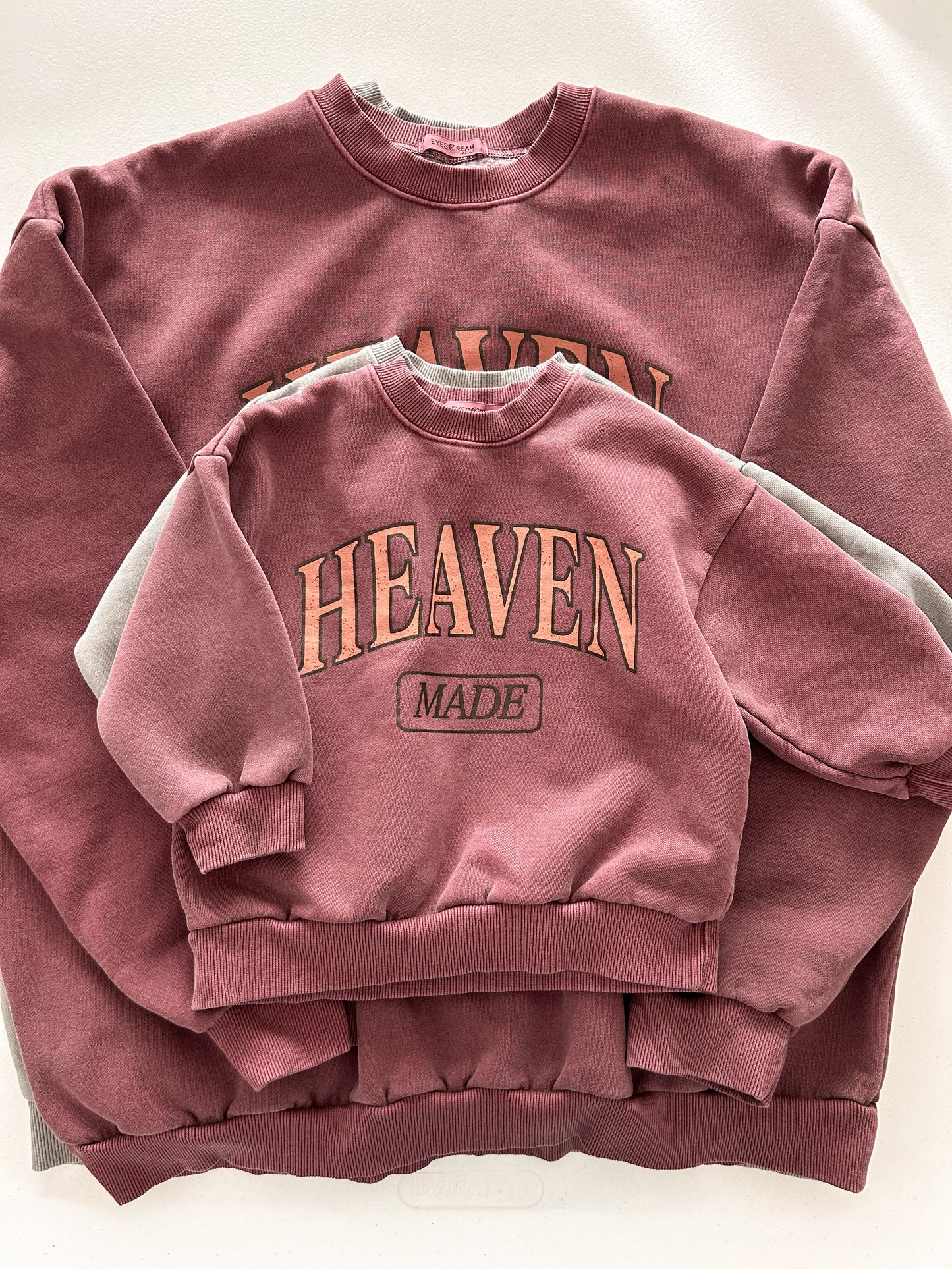 Kids Adult 'HEAVEN' Garment Dyed Long Sleeve Brushed Cotton Sweatshirt (2-7y, Adult) - 2 Colors