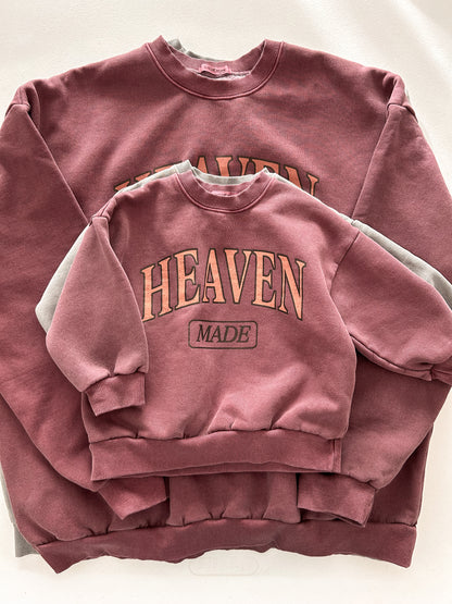 Kids Adult 'HEAVEN' Garment Dyed Long Sleeve Brushed Cotton Sweatshirt (2-7y, Adult) - 2 Colors