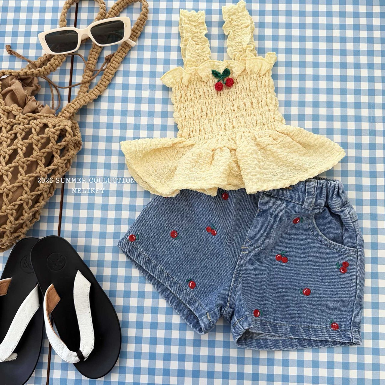 Toddler SS26 Cherry Embroidery Denim Shorts (1-6y) - Denim - AT NOON STORE