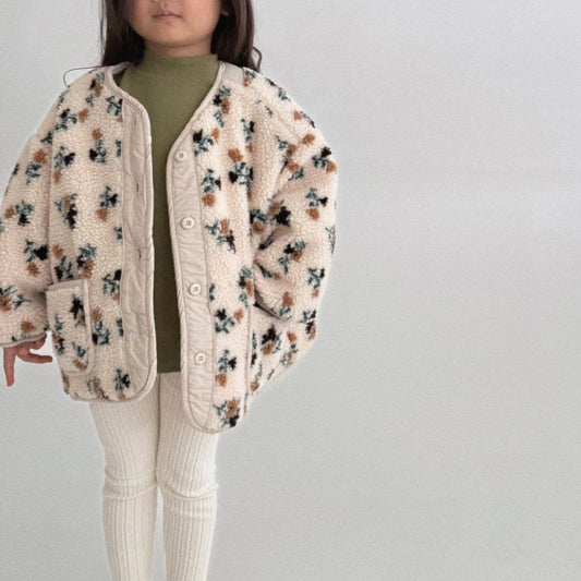 Toddler Bella W24 Floral Sherpa Collarless Jacket (15m-6y) - Floral Ivory