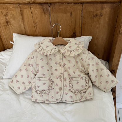 Kids W25 Floral Ruffle Collar Padded Jacket (1-6y) - Ivory