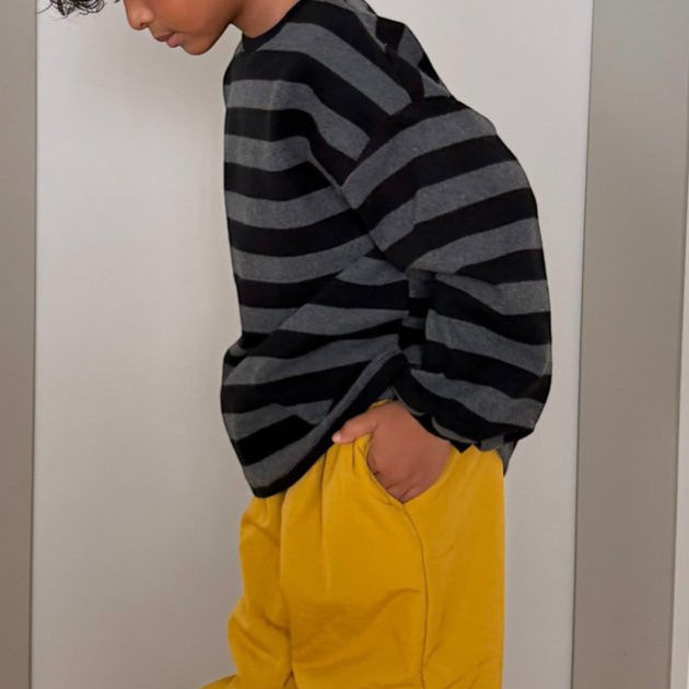 Kids W25 Brushed Cotton Crew Neck Stripe Loose Fit Long Sleeve Top (2-7y) - 2 Colors