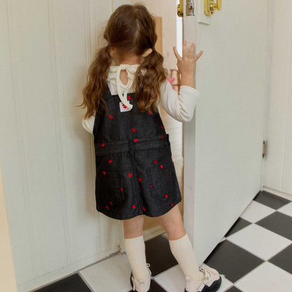 Toddler F25 Heart Embroidery Denim Skirtalls (2-7y) - Black - AT NOON STORE