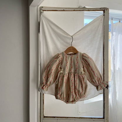 Baby Ann SP26 Floral Puff Long Sleeve Bubble Romper (3-18m) - Red Floral