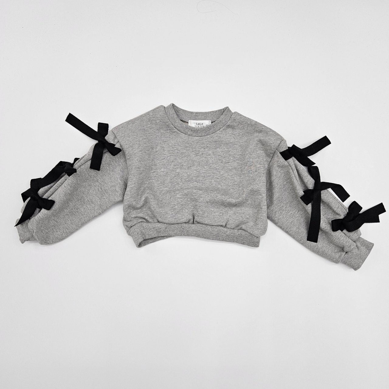 Toddler Bow Detail Long Sleeve Cropped Sweatshirt (2-7y) - 2 Colors