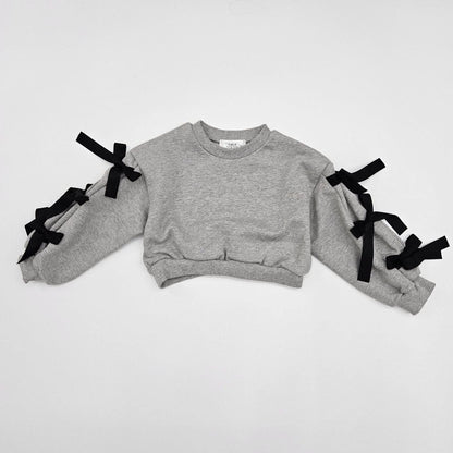 Toddler Bow Detail Long Sleeve Cropped Sweatshirt (2-7y) - 2 Colors - AT NOON STORE