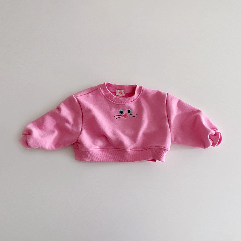 Toddler Cat Face Embroidery Cropped Sweatshirt (1-6y) - 3 Colors