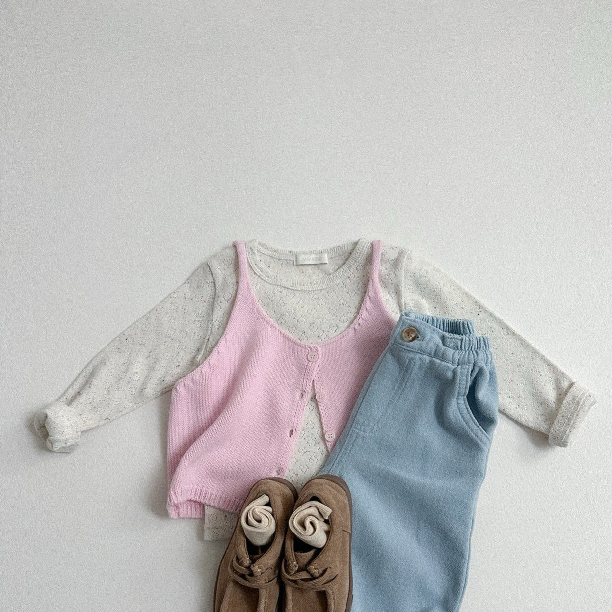 Toddler SP26 Pointelle Confetti Long Sleeve Top (10m-3y) - Ivory - AT NOON STORE