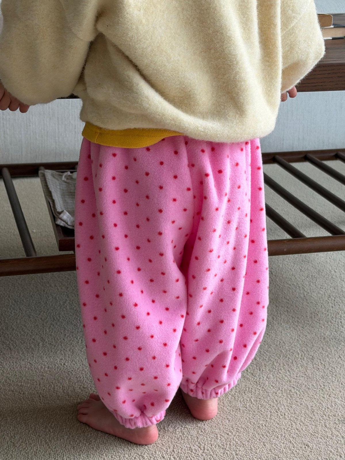 Kids W26 Warm Polka Dot Fleece Jogger Pants (10m-8y) - Pink