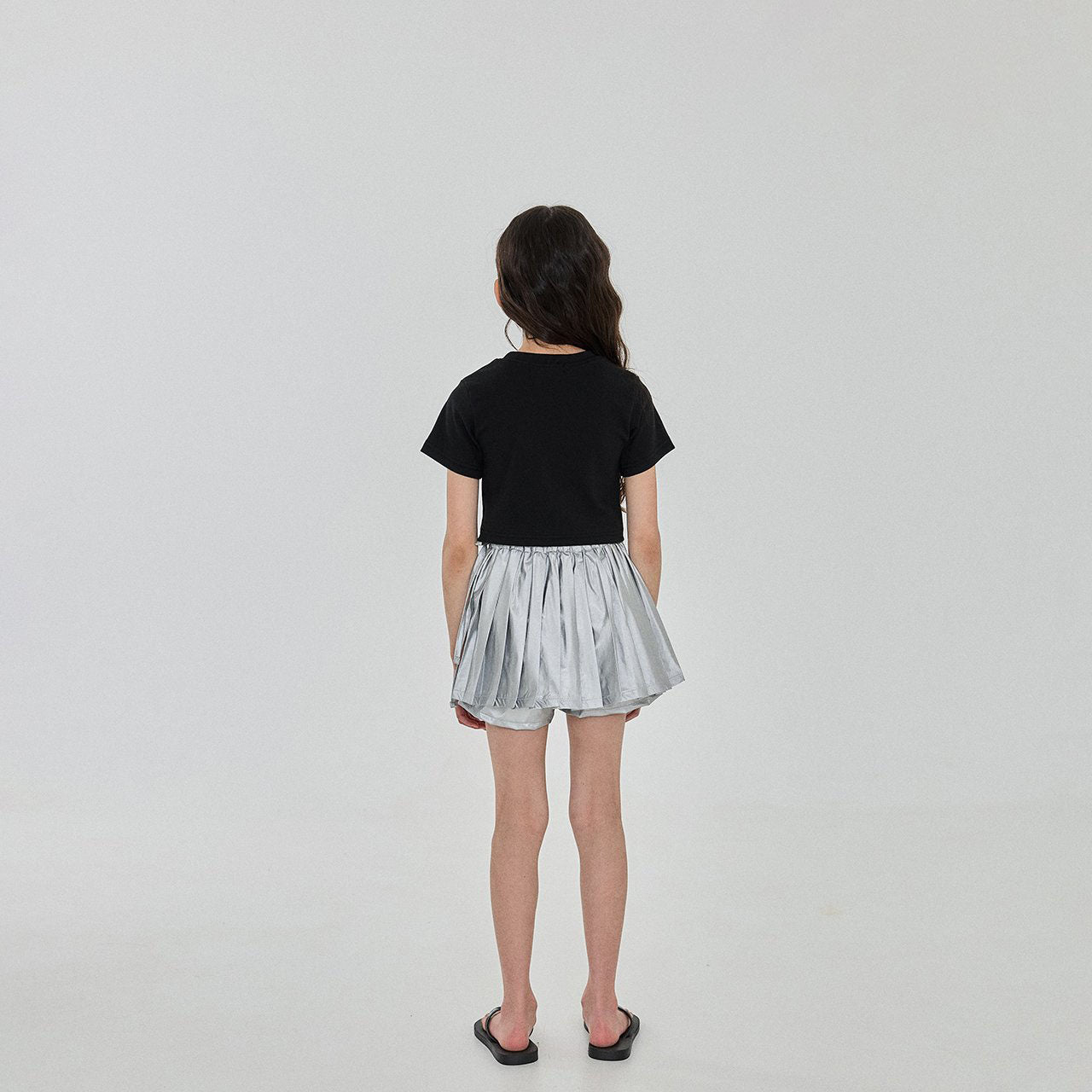 Girls Silver Bow Short Sleeve Cropped Top (3-6y) - Black - AT NOON STORE