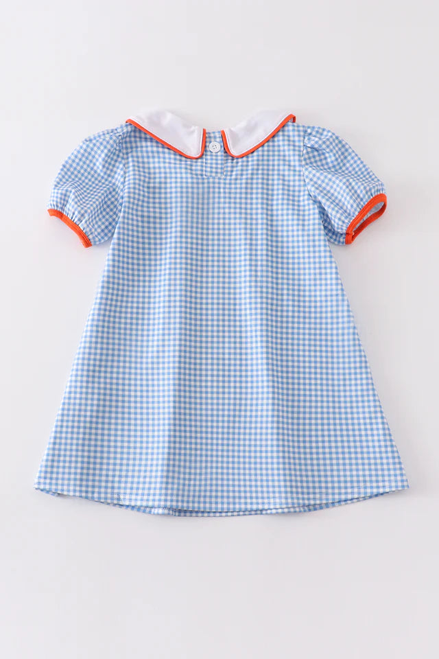 Blue Peter Pan Collar Pumpkin Embroidery Dress (6m-6y) - Blue Plaid - AT NOON STORE