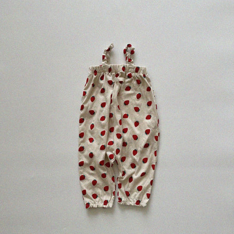 Toddler Aosta Elastic Strap Linen Overalls (1-5y) - Strawberry