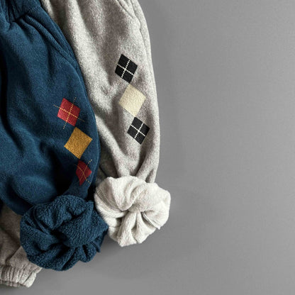Toddler W25 Warm Terry Cloth Argyle Jogger Pants (3-7y) - 2 Colors