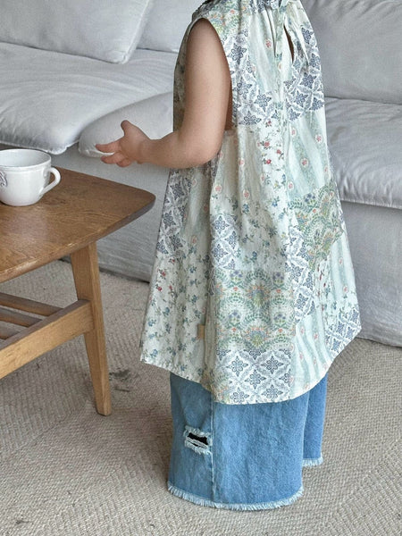 Kids Tie Back Quilt Print Sleeveless Dress (2-6y)