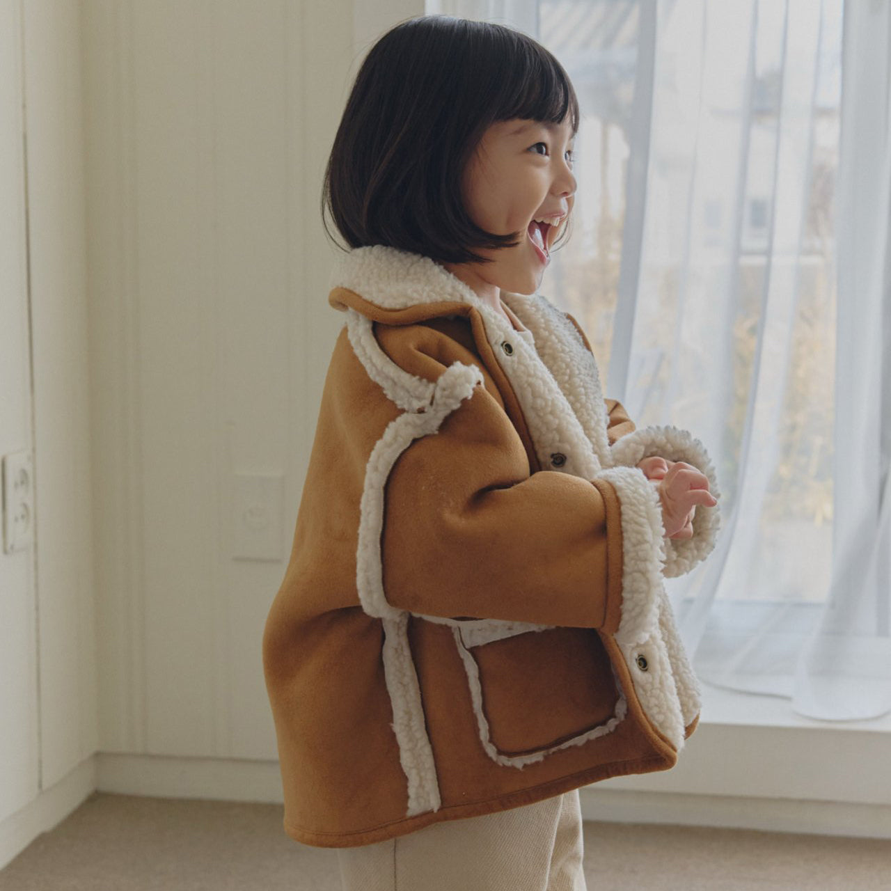 Kids W25 Faux Suede Shearling Reversible Jacket (1-6y) - Camel