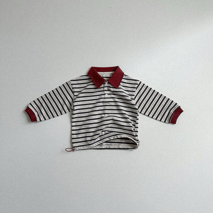 Toddler W25 Adjustable Hem Stripe Collar Long Sleeve Top (2-7y) - 3 Colors