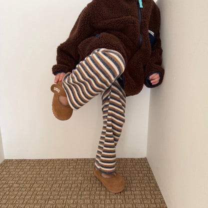 Kids W25 Stripe Rib Knit Wide Pants (1-6y) - 2 Colors