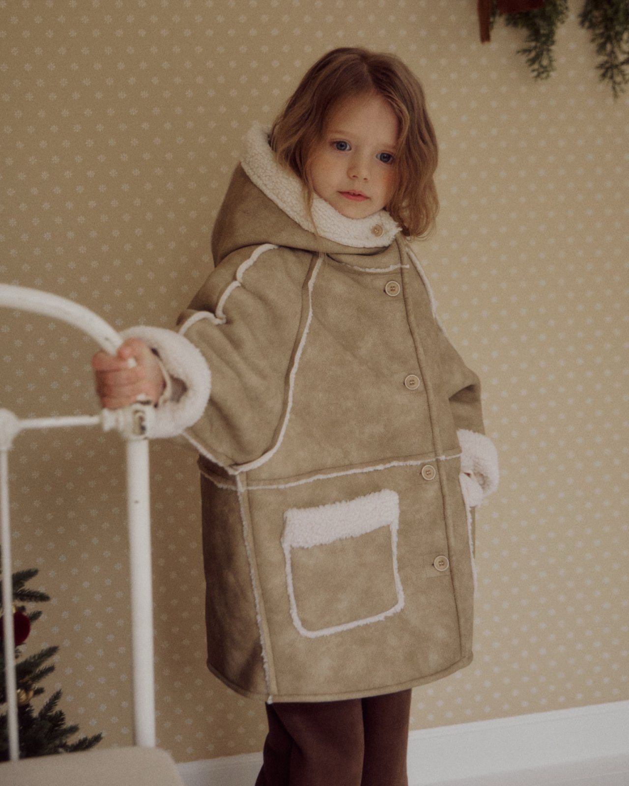 Kids W25 Faux Suede Shearling Jacket (3-8y) - Beige