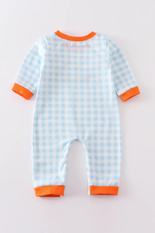 Blue Plaid Embroidery Boy Jumpsuit (6-24m) - Blue Plaid - AT NOON STORE