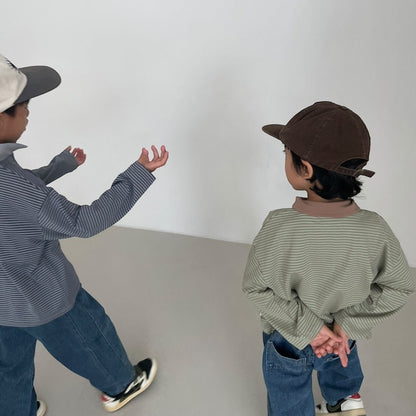 Toddler F25 Striped Contrast Collar Long Sleeve Top (3-7y) - 2 Colors - AT NOON STORE