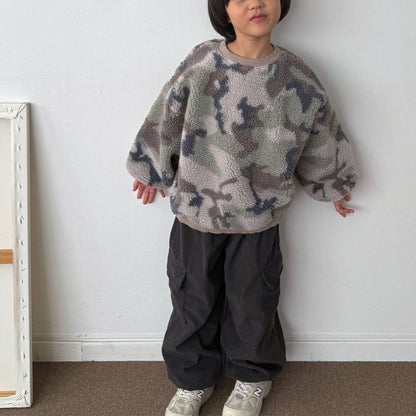 Toddler W25 Camo Sherpa Long Sleeve Sweatshirt (3-8y) - Olive Camo