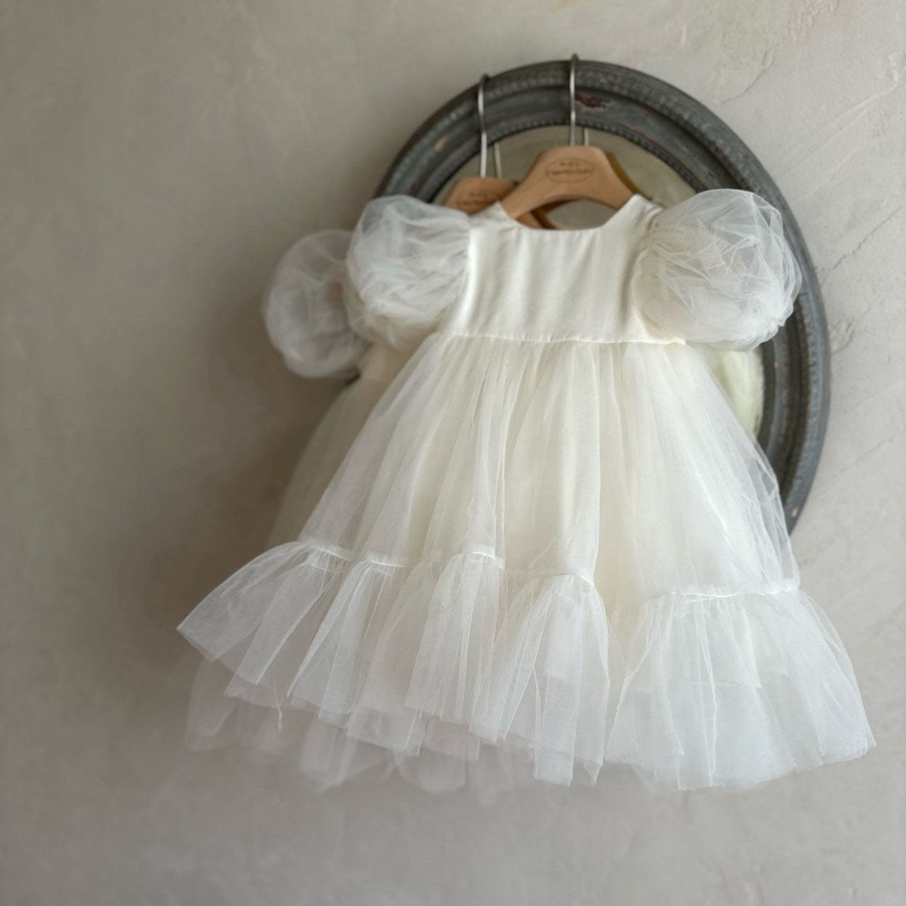 Toddler Monbebe S25 Short-Puff Sleeve Tulle Dress (1-8y) - Ivory