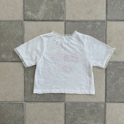 Kids SS25 Lace Detail 'I LOVE MY MOM' in Heart Short Sleeve Cropped Top (2-7y) - 2 Colors - AT NOON STORE